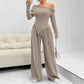 Solid-color Elegant Off-shoulder Sleeveless Shirt And Wide-leg Pants Set For Women