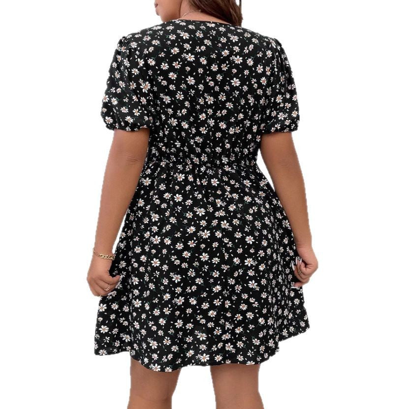 Loose Casual Waist-cinched Dress With Lantern Sleeves
