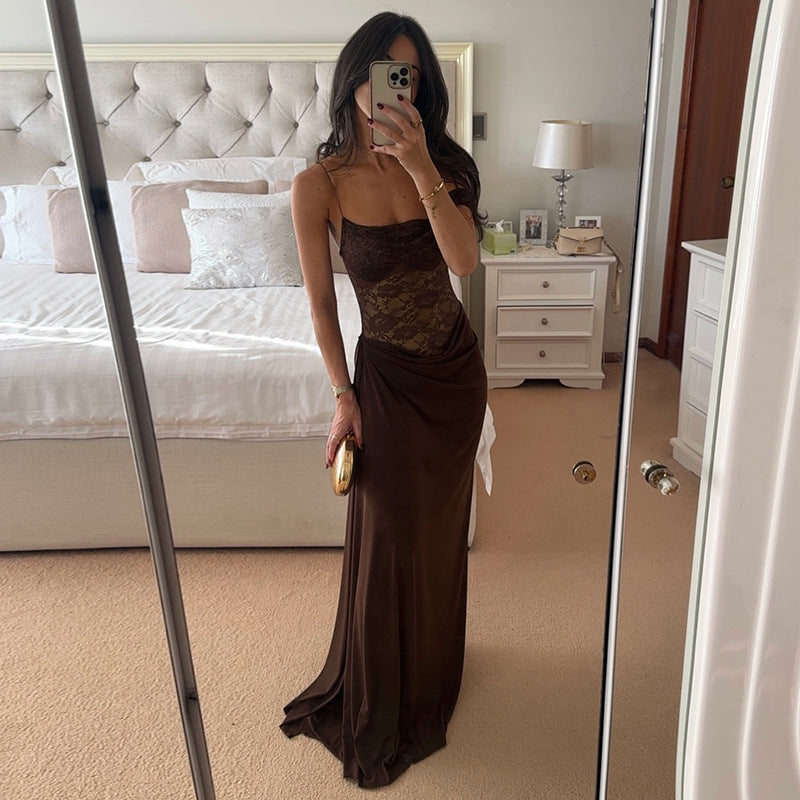 Solid Color Lace Tight Stitching Dress