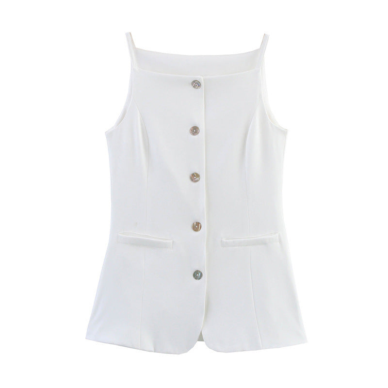 Solid Color Slim Fit Slimming Spaghetti Straps Mid-length Vest