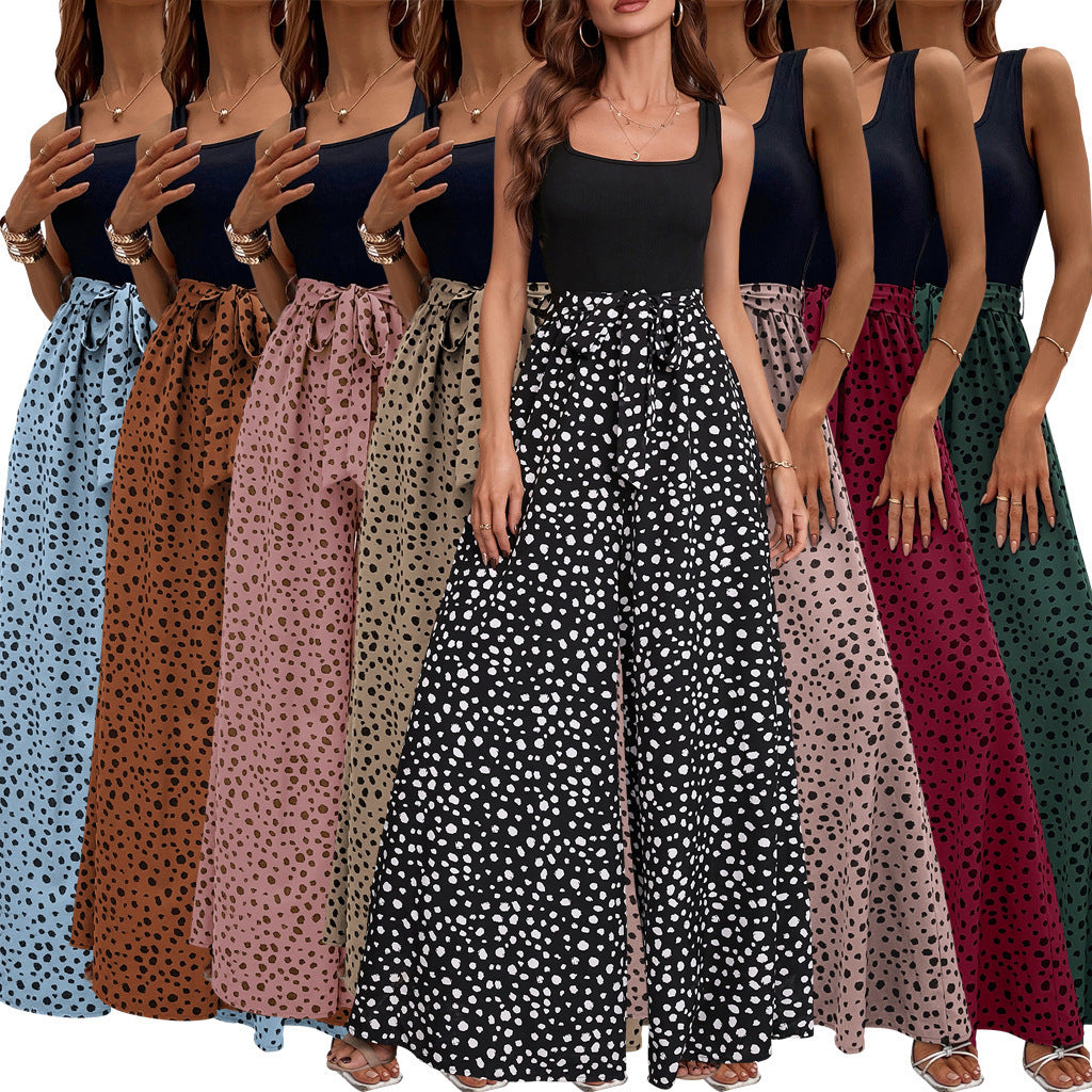 Pantalon amincissant cintré à pois colorés pour femme