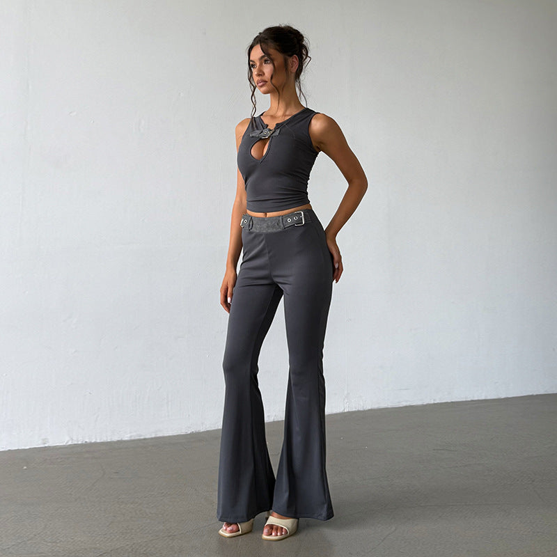 Hollow-out Sleeveless Tank Top With High Waist