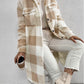 Button Lapel Plush Plaid Coat Loose