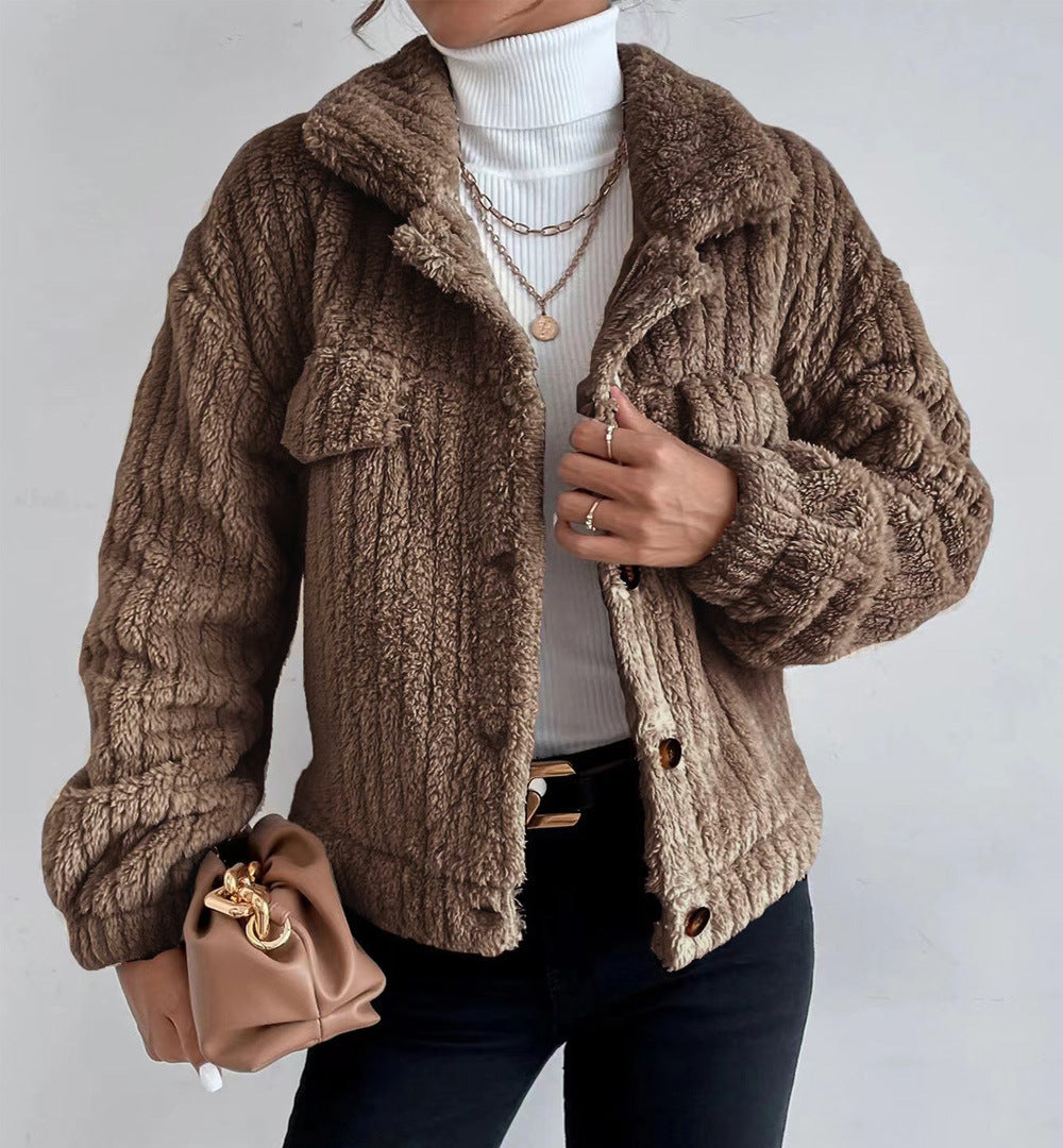 Rabbit Plush Jacket Lapel Shirt Plus Fleece Comfortable Casual Women
