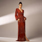 Robe de soirée sexy à manches longues et col en V, à paillettes