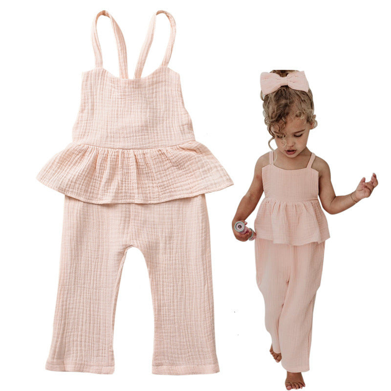 Combinaison à lacets en coton de couleur unie pour filles
