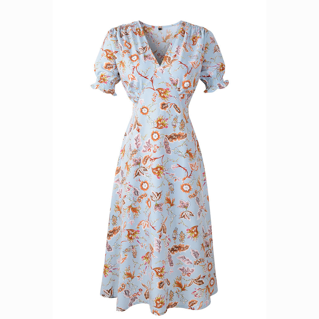 Summer New Bohemian V-neck Printed Dress