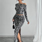 Leopard Print Two-piece Suit With Fitted Maxi Dress Suit