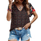 European American Summer New Casual National Style Printed V-neck Short Sleeve Loose Shirt