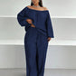 Off-shoulder Loose Top Wide Leg Pants Two-piece Set