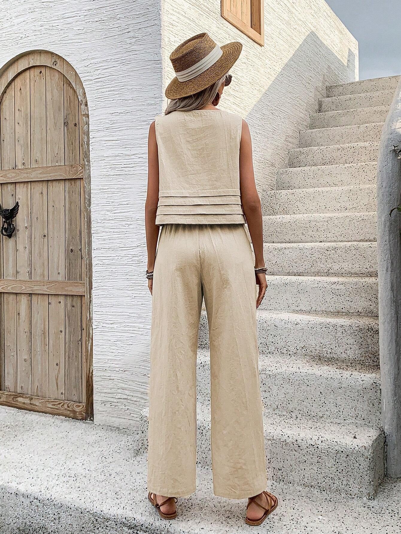 Top And Wide Leg Pants Casual Two-piece Set