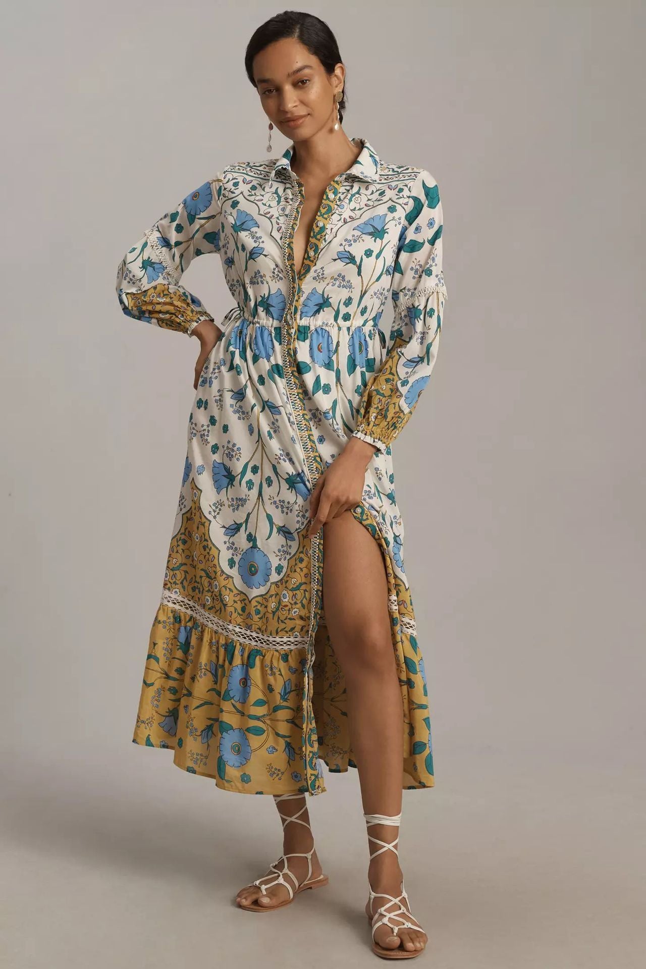 Women's Floral Print Long-sleeved Shirt Dress