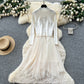 Cherry Vest Long-Sleeve Knitted Patchwork Mesh Dress