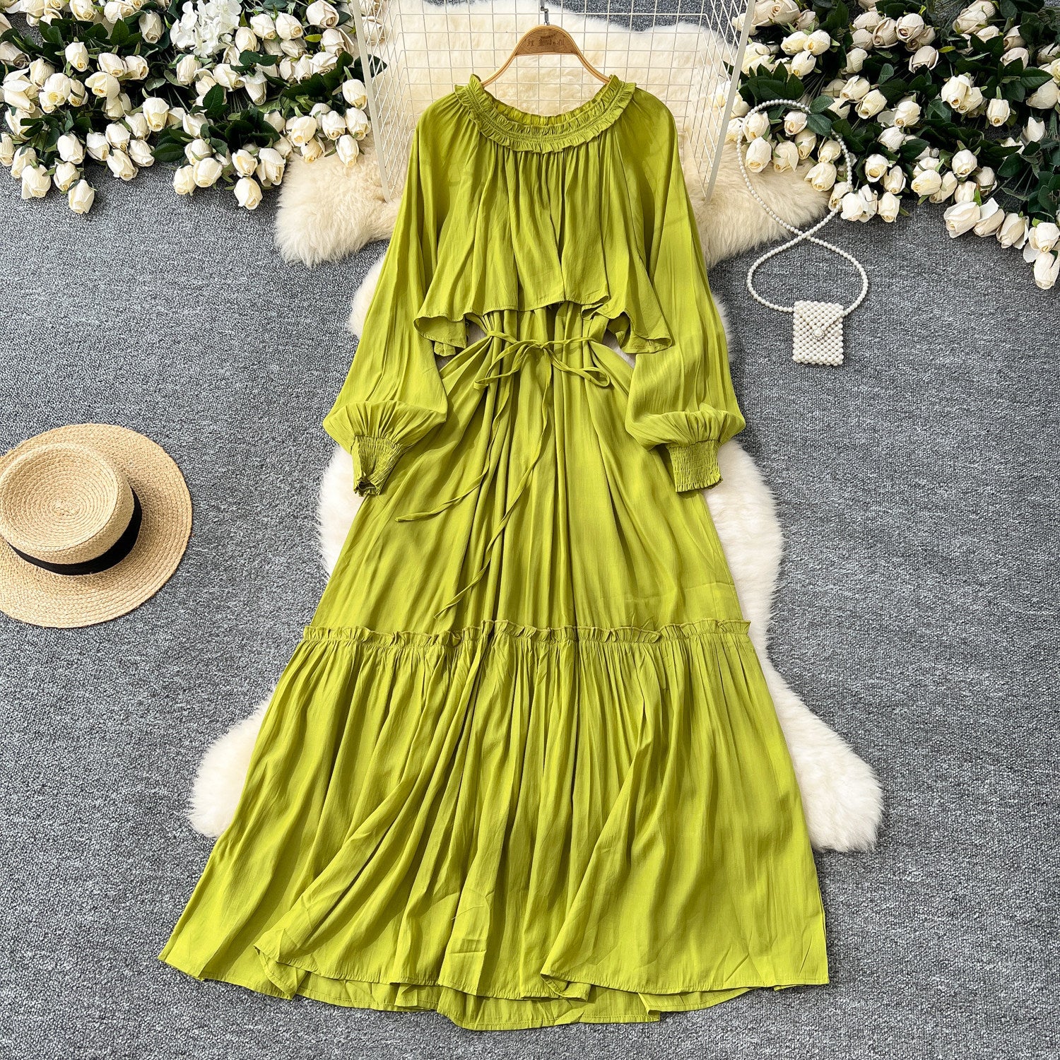 Designer-style Irregular Ruffled Patchwork Dress