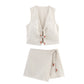 All-match V-neck Beaded Lace-up Vest Beaded Lace-up Solid Color Skirt Skirt Suit