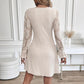 Fashion Long Sleeve Knitted Women's Lace Trim Dress