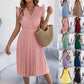 Casual Lace V-neck Ruffled-waist Pleated Dress