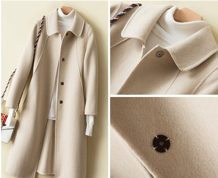 Double Faced Cashmere Womens Mid Length Loose Wool Coat
