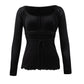 Autumn Mesh Lace Pullover Bow Waist Long Sleeve Top