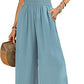 Neck-gathered Bodysuit With Casual Wide-leg Pants