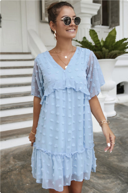 Robe décontractée en jacquard à boules de poils pour femme