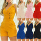 New Style Sling Shirt Button Lapel Jumpsuit Shorts