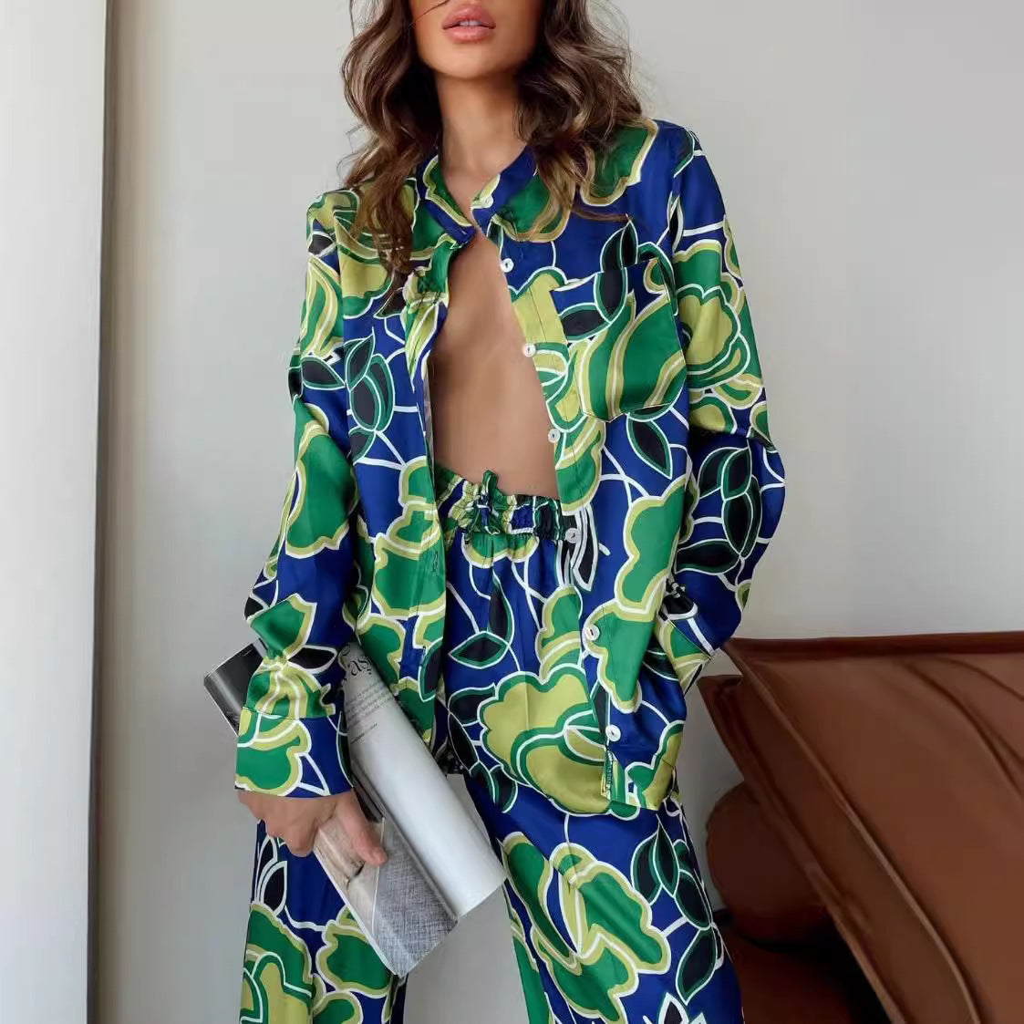 Fashion Printed Loose Long Sleeves Shirt Straight-leg Pants Spring And Autumn Women's Clothing