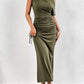 Off-shoulder One-shoulder Slim-fit Pleated Maxi Dress
