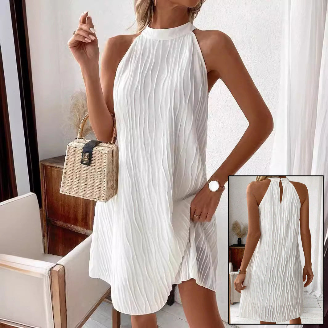 Robes tendance pour femmes, couleur pure, dos nu, col licou