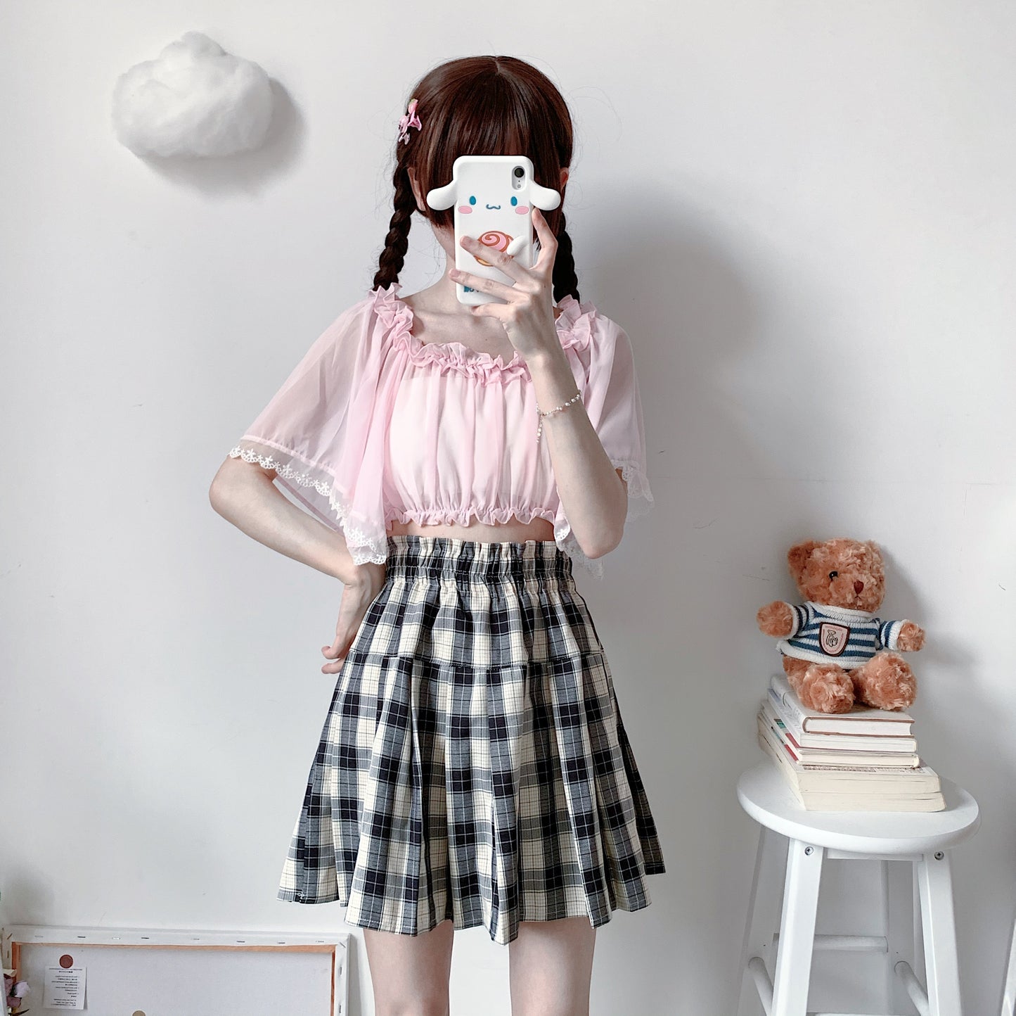 Women's Summer Lace Chiffon Shirt Short Sleeve Bottoming Top