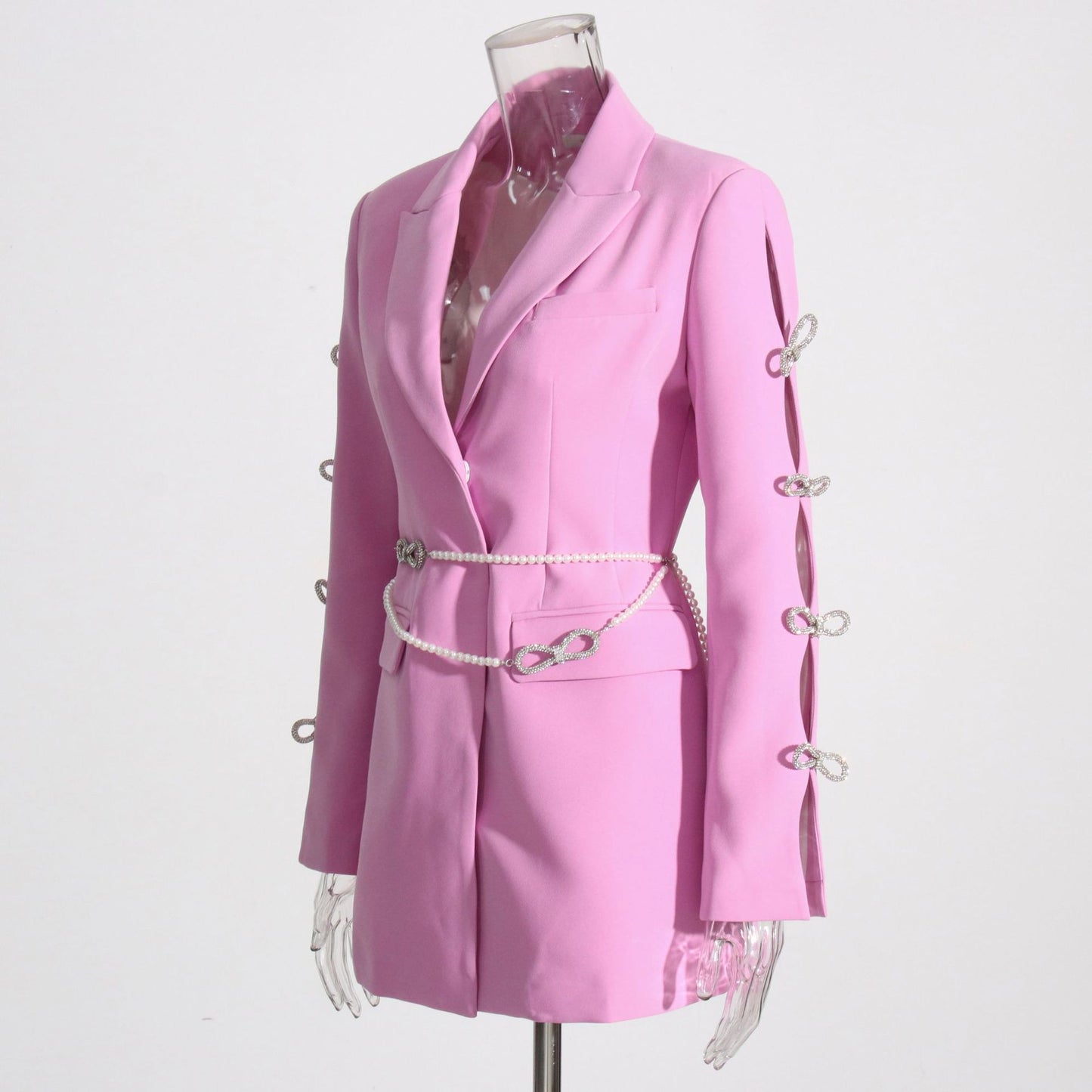 Design Sense Dignified Hollow Bow Rhinestone Sleeve Pearl Belt Business Suit And Dress
