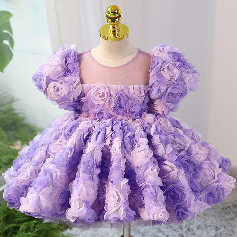 Girls' Three-dimensional Flower French Princess Dress