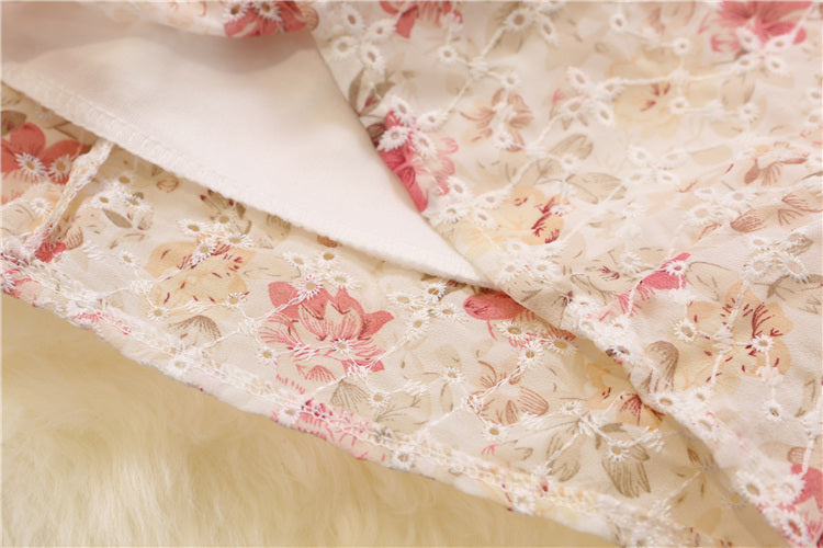 French Floral Dress Women's Tea Break Bellflower Skirt With Puff Sleeves