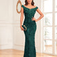 Green Sequined High Waist Fishtail Long Evening Dress