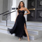 New Solid Color Chiffon Slim-fit Oblique Shoulder Long Irregular Hem Dress