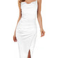 Fashion Women's Temperament Slit Pleated Velvet Sling Dress