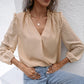 Puff Sleeve Ladies V-neck Long-sleeved Shirt