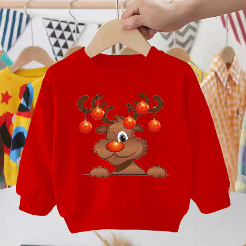 Pull pour enfant imprimé Père Noël, bonhomme de neige, élan