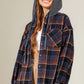 Women's Brushed Woolen Long-sleeved Hooded Shirt Plaid Coat