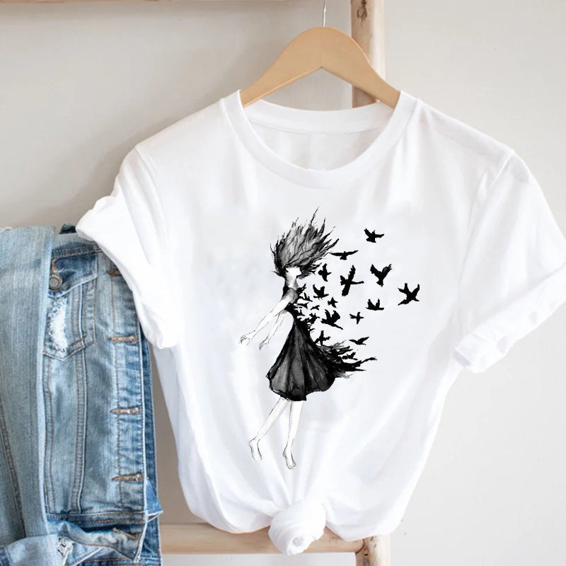 Spring And Summer New Women'S T-Shirt Short-Sleeved Valentine'S Day Love Printing