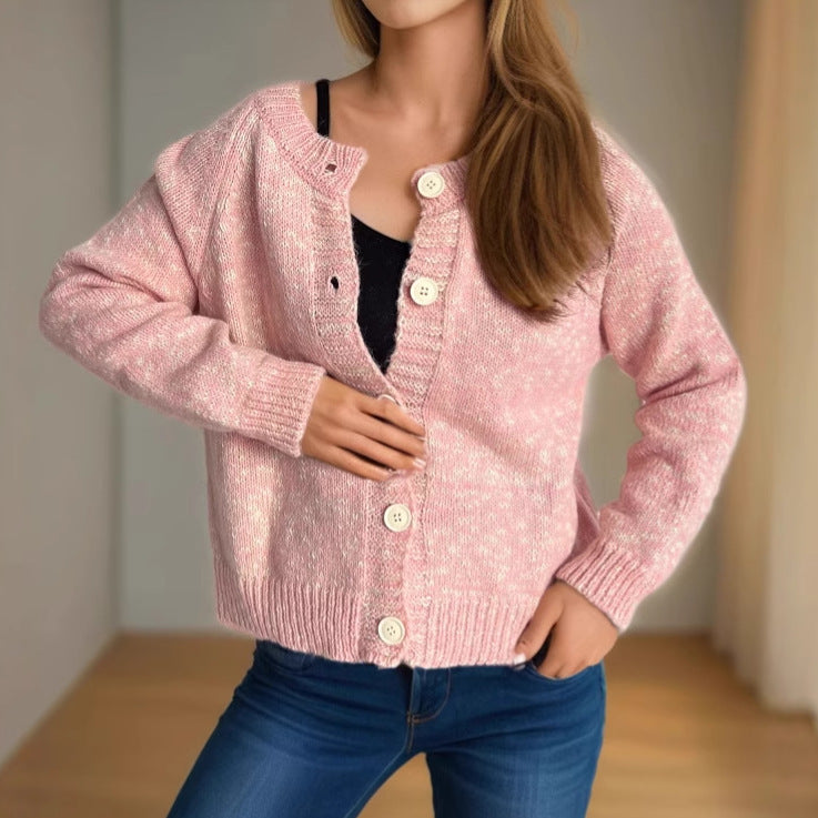 Cardigan décontracté à manches longues et col rond avec coutures