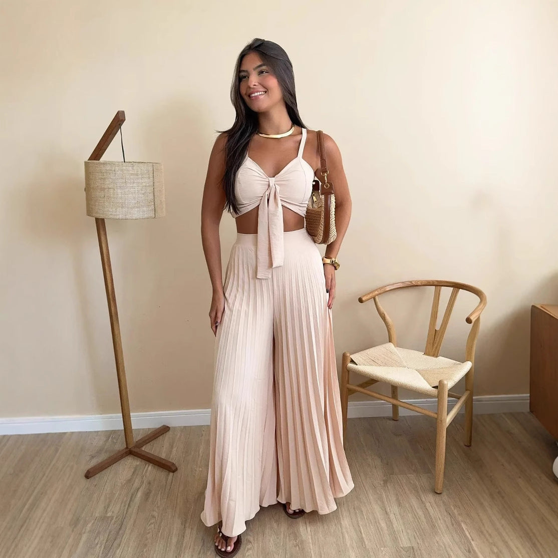 Camisole Pleated Loose Wide Leg Pants Two-piece Set