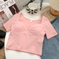 Square Neck Clavicle Short Sleeve T-Shirt Ladies