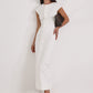 Waist-tight Single-breasted White Sheath Round Neck Flying Sleeves Dress