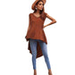 Brown V-neck Irregular Top Plus Size Women's Clothing