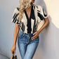 Ruffle Sleeve V-neck Abstract Printing Slim Fit Jumpsuit