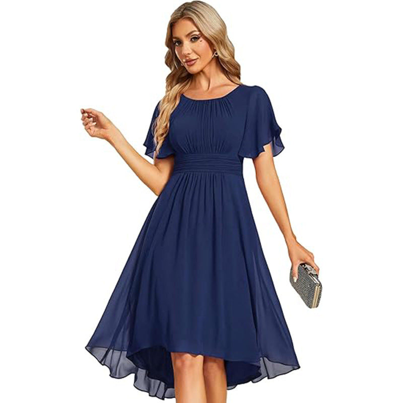 Robe de soirée élégante à col rond et manches courtes pour femme