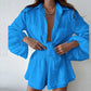 Women's Casual Fashion Pure Color Ruffles Shorts Long-sleeve Suit