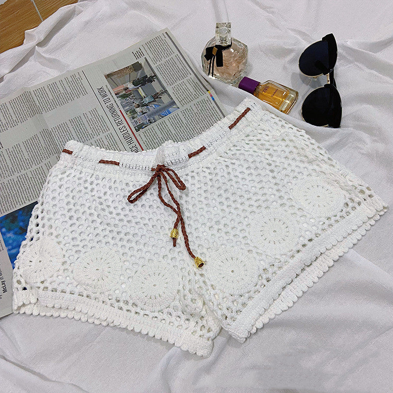Ladies Crochet Cutout Casual Vacation Knit Shorts