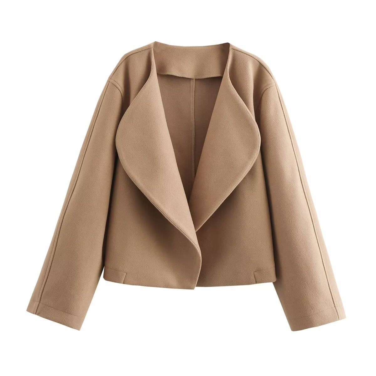 European And American Leisure Autumn And Winter Solid Color Lapel Double-sided Woolen Cardigan Coat